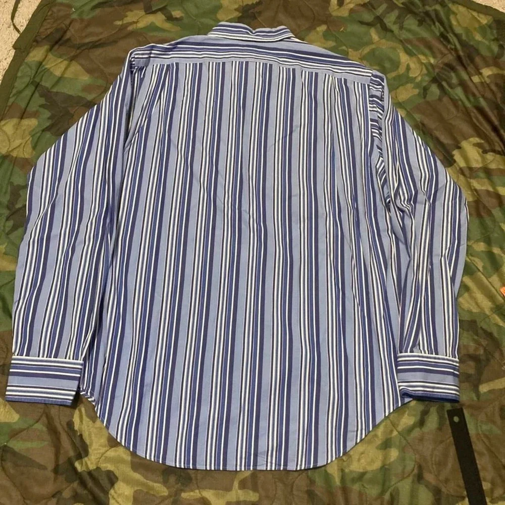 Polo Ralph Lauren blue vertical stripe button up shirt vtg cotton preppy L/24.5‎
